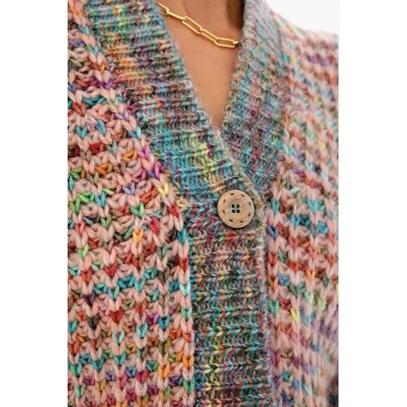 Ulla Johnson Fiora Wool Puff Sleeve Rainbow Cardigan Sweater Sz M / L - Picture 12 of 16